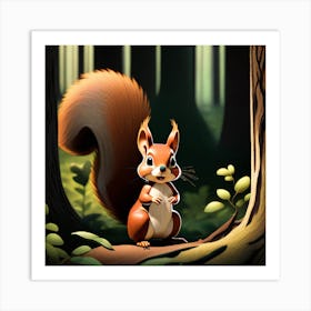 Cartoon Squirrel In The Forest Art Print