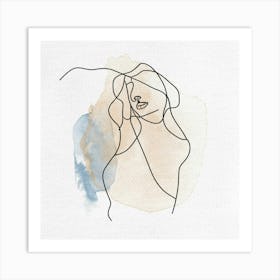 Black Line Drawing Woman Figure on Watercolor Painting Art Print