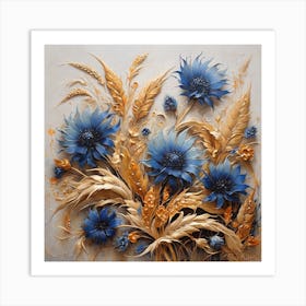 Pattern with Wheat and cornflowers flowers Art Print