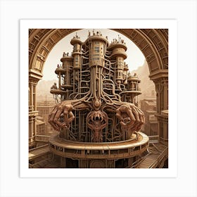 Steampunk Tower Resort Cubism Style Art Print