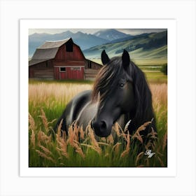 Beautiful Black Stallion In High Grass 2 Copy Art Print