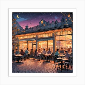 Cafe Terrace At Night (12) Art Print