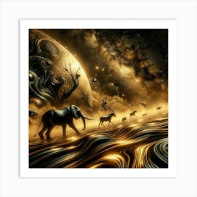 Elephants In Space Art Print