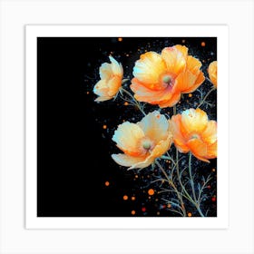 Poppies On Black Background Art Print