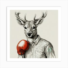 Boxing Deer 3 Art Print