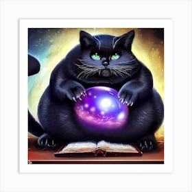 Black Cat With A Crystal Ball 4 Art Print