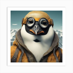 Close Up Portrait, Anthropomorphic Penguin Mountaneer Wearing An Expedition Outfit, In The Himalayas Art Print