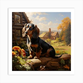 Dachshund On A Log 2 Art Print