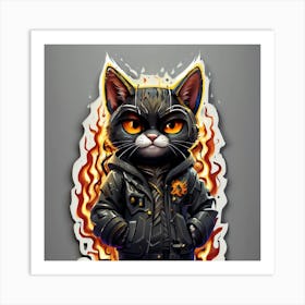 Cat In Flames Art Print