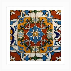 A Colorful Tile On A Wall Art Print