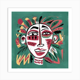 Folk Abstract Face Illustration (3) Art Print