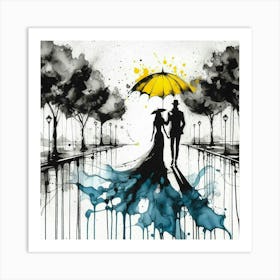 Silhouette of a woman and a man 3 Art Print