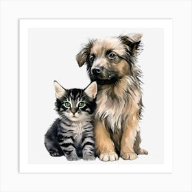 Dog And Cat Art Print