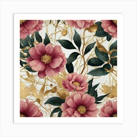 Pink Peony Floral Wallpaper Art Print