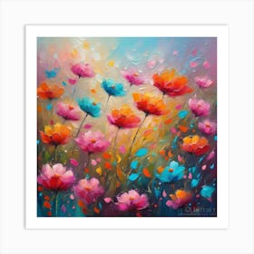 Vibrant Flower Field: A Colorful Artwork Art Print