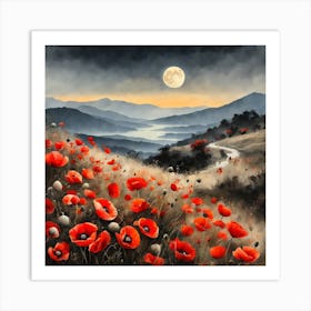 Poppy Landscape Painting (21) Art Print