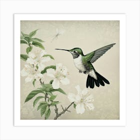 Ohara Koson Inspired Bird Painting Hummingbird 1 Square Art Print