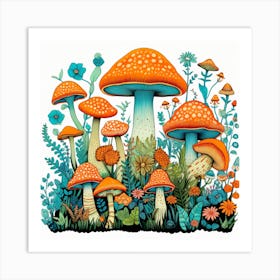 Mushrooms And Flowers 52 Art Print