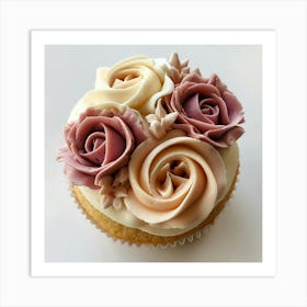 Cream And Pink Roses Elegant Icing Cupcake For Wedding Art Print