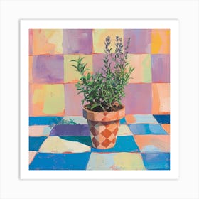 Potted Herb Pastel Checkerboard 1 Art Print