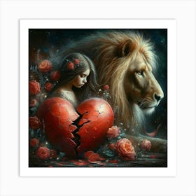 Lion And Broken Heart Art Print