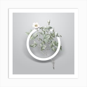 Vintage Rosebush Minimalist Floral Geometric Circle on Soft Gray n.0436 Art Print