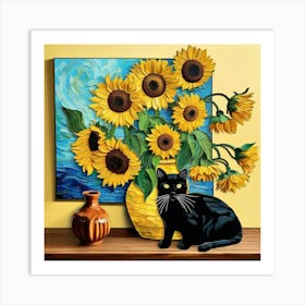 van gogh Sunflowers And Cat 1 Art Print