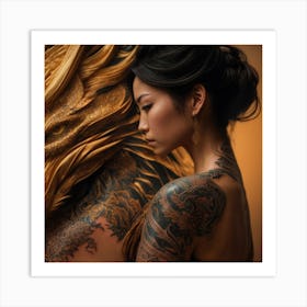 Asian Woman With Dragon Tattoo Art Print