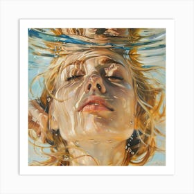 Girl Under Water Photorealistic Oil Painting Art Print