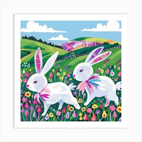 Rabbits In The Meadow Art Print