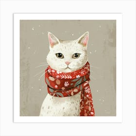 Christmas Cat With Scarf Art Print