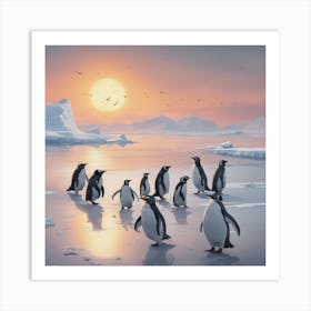 Penguins On Ice Art Print