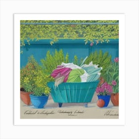 Laundry Day Art in flowers Art Print