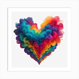 A Heart Made Of Rainbow Smoke On White Background Art Print