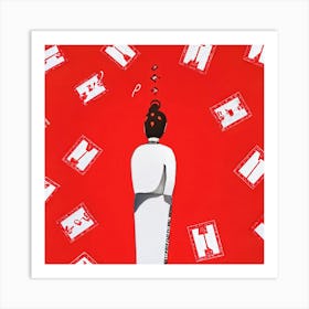 Abstract Illustration Of A Human Figure Pondering In A Sea Of White With Vivid Red Caution Signs Ch (5) Art Print