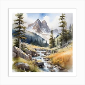 Watercolour Of A Mountain Stream 2 Art Print