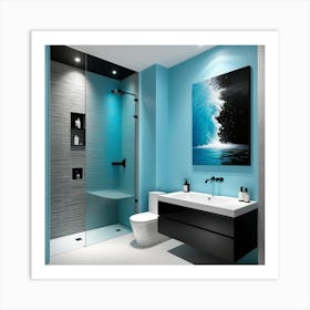 Baño Moderno Al Tono Azul Art Print