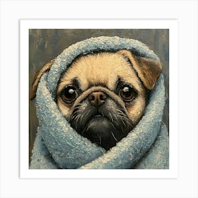 Pug In Towel Bathroom Art 1 Art Print