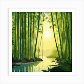 A Stream In A Bamboo Forest At Sun Rise Square Composition 31 Art Print