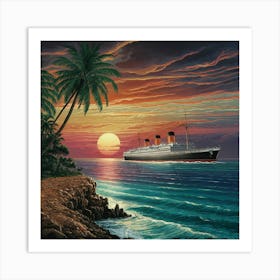 Titanic At Sunset Art Print