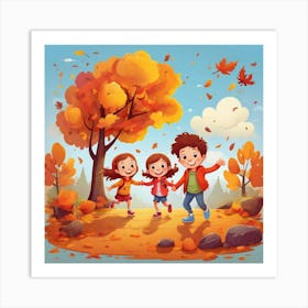 Autumn Children Playing In The Park Art Print