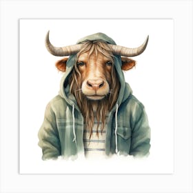 Watercolour Cartoon Gnu In A Hoodie 2 Art Print