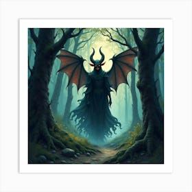 Demon Soul In A Watercolor Dark Enchanted Forest 1 Art Print