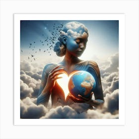 Woman With Heart Holding Earth Art Print