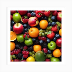 Fresh Fruits On A Black Background 1 Art Print