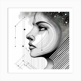 Female Head - Abstract Line Art Illustration 105 Art Print