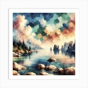 Watercolor Of Lake Tahoe Art Print