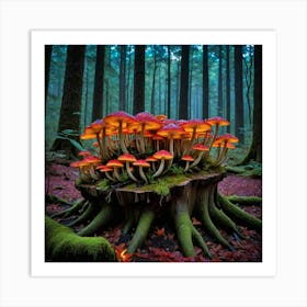 Luminous Mushrooms Mushrooms In The Forest Art Print