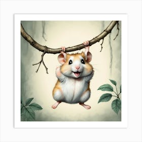 Hamster Hanging On A Branch Art Print