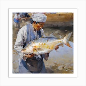 JAPANESE FISH OIL PAINTING Art Print